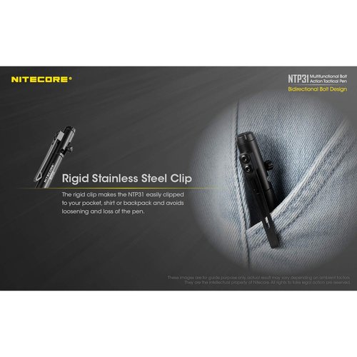Nitecore NTP31 Bolt Action Tactical Pen with Tungsten Steel Glass Breaker with NitecoreSt Sticker