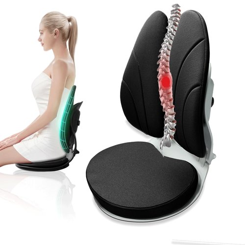 FoKon Ergonomic Lumbar Support Cushion for Office Chair,Memory Foam seat Cushion for Tailbone Pain Relief,Posture Corrector for Office Chair Back Support for Working,Gaming,Adjustable Height(Black).