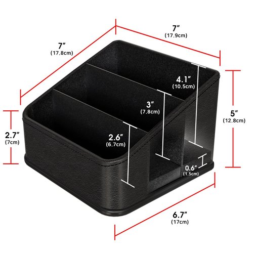 JACKCUBE Remote Control Holder with 3 Compartments, PU Leather Remote Caddy Desktop Organizer for TV, DVD, Blu-Ray, Media Player, Heater Controllers (Black) - MK122B