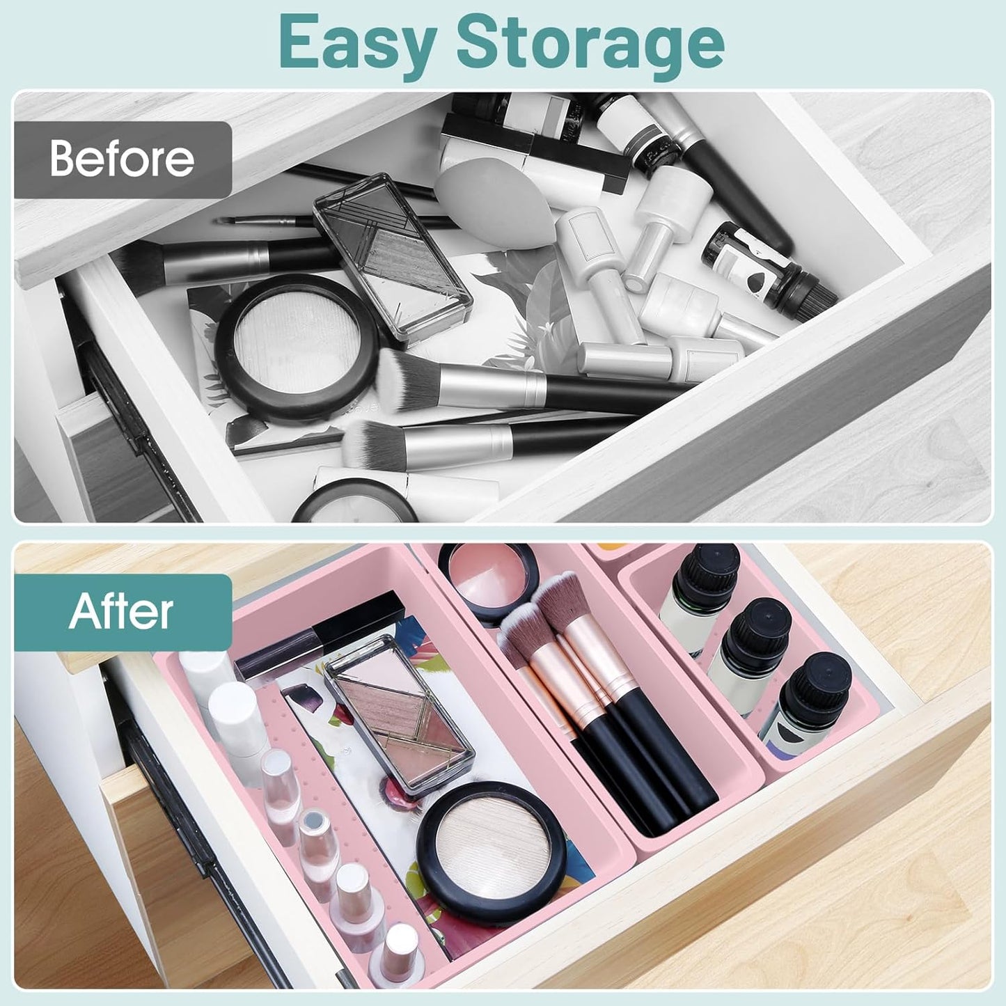 WOWBOX 25 PCS Plastic Drawer Organizer Set - Versatile Storage Bins for Makeup, Jewelry & Gadgets | Pink