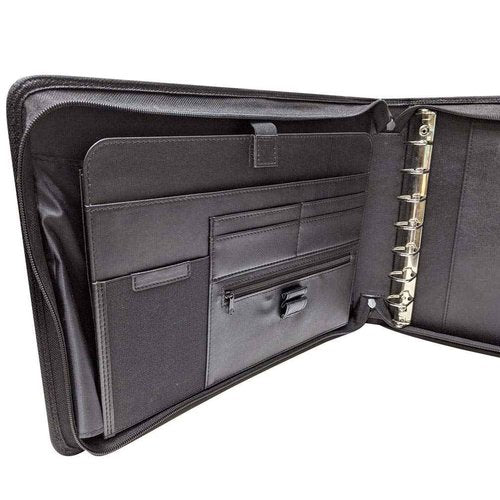 MSP 7 Ring Business Check Portfolio, Business Checkbook Briefcase in PU Leather with Handles, Zip Pockets, 3 Ring Binder, Carry 500 Business Check- Black
