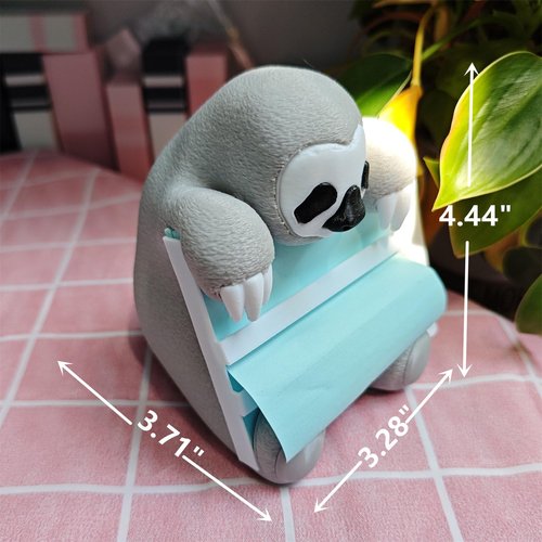 RhyNSky Gray Sloth Sticky Note Holder Pop-up Notes Dispenser with Pen Holder Cute for Desk Office School Accessories, 3x3 In, C38