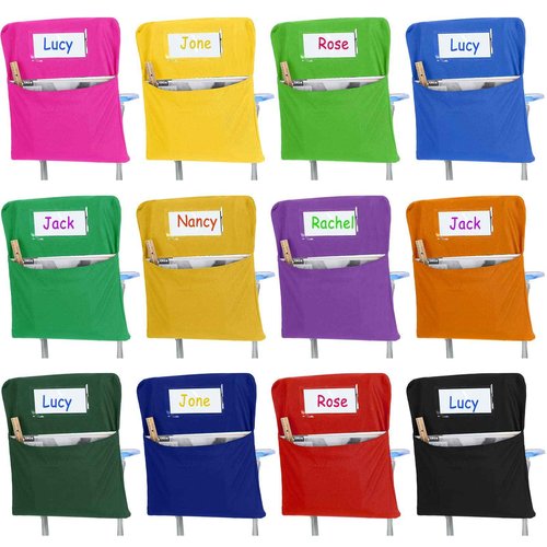 24 Pcs Chair Pockets for Classrooms 17 x 20 Inches Student Chair Bag Chairback with Name Tag for Keeping Student Book School Table Organized