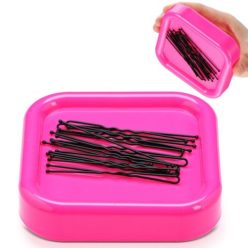 Tellegloww 1 Pcs Magnetic Bobby Pin Holder Square Paper Clip Holder Magnetic Hairpin Storage Box Sewing Pincushion Hair Clip Collector for Desk Vanity Sewing DIY Project (Pink)