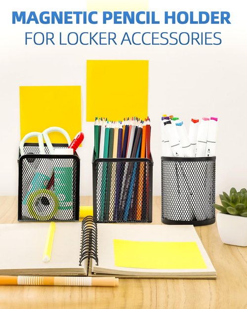 VICNOVA Magnetic Pen Holder, Stands for pens and pencils, Locker Organizer with Strong Magnets Metal Mesh Storage Magnetic Basket for Refrigerator Whiteboard Locker Accessories Classroom Must Haves