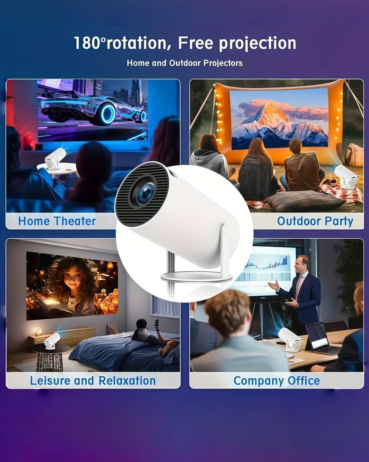 Skiennix Mini 210° Smart Projector - Extra Large Fantasy Display | 1080p HD, Compatible with Smartphone & TV Stick