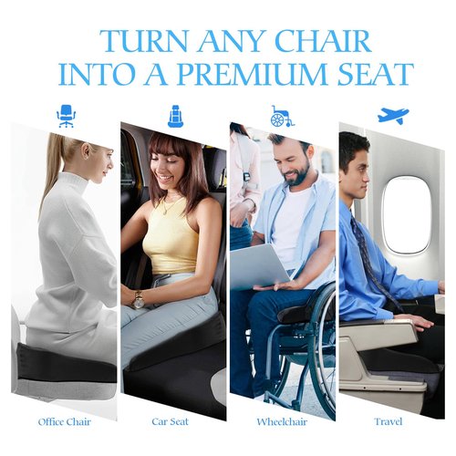 brsksosu Seat Cushion for Office Chair Cushion，Wheelchair&Car&Airplane Seat Cushion，Memory Foam Cushion for Pressure Relief Sciatica & Pain Relief for Long Sitting (Black)