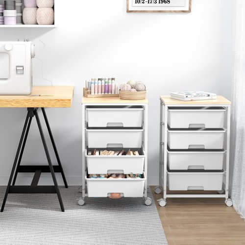 SYKIARIOL Utility Cart with 4 Drawers, Multipurpose Rolling Storage Cart with 4 Drawers and 2 Lockable Wheels, 4-Tier Rolling Storage Cart Organizer for Home Office Dorm, Bright White