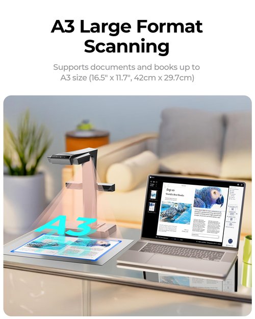 CZUR ET MAX Professional Book Scanner, 38MP Document Camera, Laser Curve-Flatten, USB High Speed Document Scanner, 180+ Languages OCR, Capture A3, Support HDMI, for Windows/MacOS/Linux