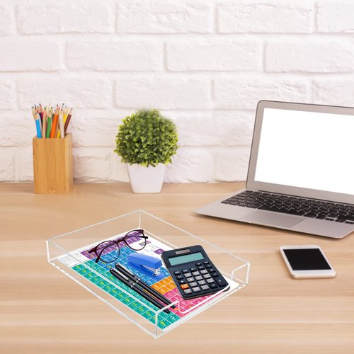 Tasybox Acrylic Letter Tray Paper Organizer, Clear Desk Organizer Tray Stackable Desk Accessories Tray for School Home Office Supplies