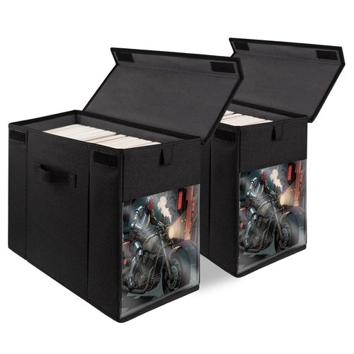 ComfortKeeper 2 Pack Comic Book Storage Box with Lid for Modern Age, Collapsible Magazine Organizer with Clear Window, Holds 150 Comic Books Heavy Duty Case Container Holder, Black