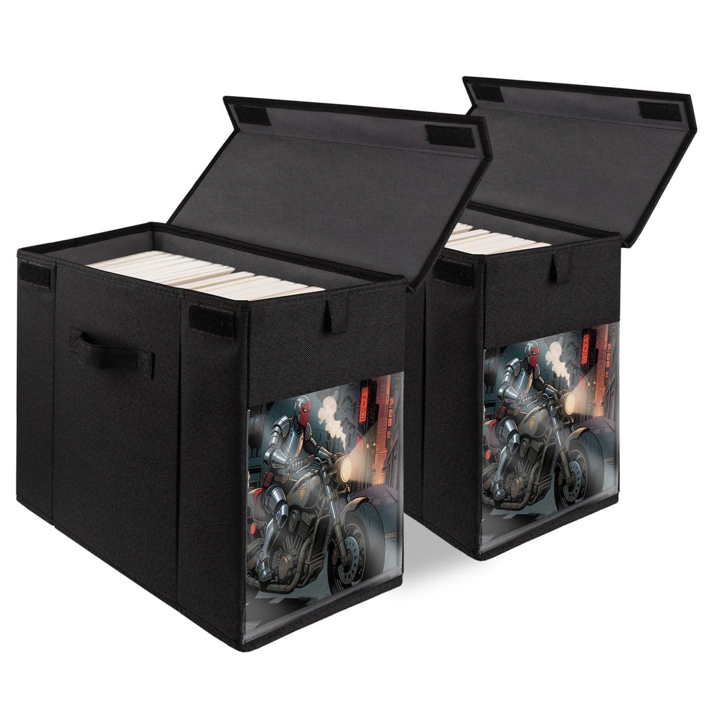ComfortKeeper 2 Pack Comic Book Storage Box with Lid for Modern Age, Collapsible Magazine Organizer with Clear Window, Heavy Duty Case Container Holder, Black