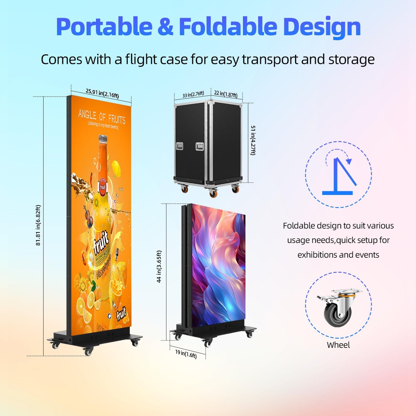 80" LED Digital Signage Display with Flight Case,P1.86 GOB LED Screen Poster,Foldable Spliceable Screen with Publishing System,WiFi/USB/HDMIfor Giant Commercial Events & Rentals (Black, 1 Panel)