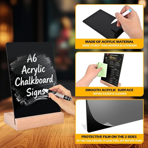 PINTUSON Mini Chalkboard Signs - Double-Sided Erasable Table Numbers with Wooden Stand | 4x6 Acrylic Food Labels for Parties & Weddings