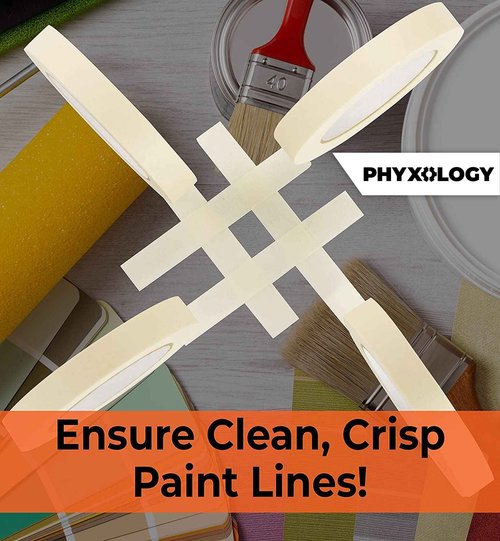 Phyxology Supply 3/4 in Pro-Grade Masking Tape. 60 Yard 12 Pack = 720 Yards of Multi-Use, Easy Tear Tape. Great for Labeling, Painting, Packing and More. Adhesive Leaves No Residue.