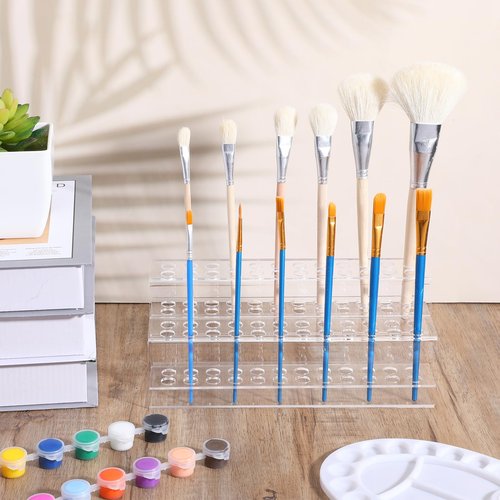 DIVINA VITAE Clear Acrylic Pen Holder 2 Tier Pen Display Stand Pen Storage Organizer 48-Slots Eyebrow Pen Stand Makeup Brush Rack Organizer for Home Office Desk School Supplies