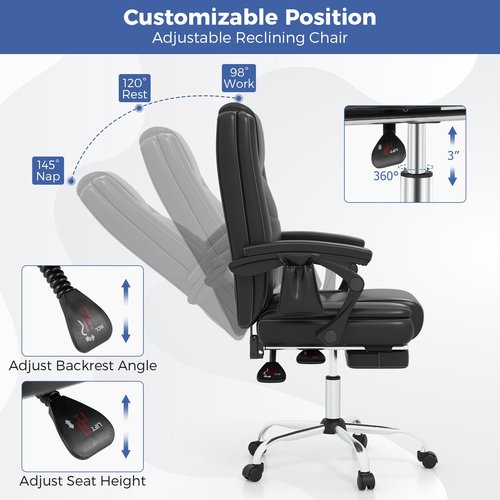Giantex Massage Adjustable Executive Chair - 400 LBS Big and Tall Office Chair with Linkage Armrests, High Back Leather Swivel Computer Task Chair, Large Ergonomic Reclining Home Office Chair (Black)