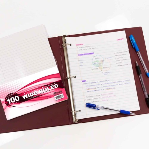 BAZIC Products Filler Paper Loose Leaf Papers 100 ?Sheet, Wide Ruled 3 Hole Punched for Ring Binders, for Office School Student Writing, 36-Pack