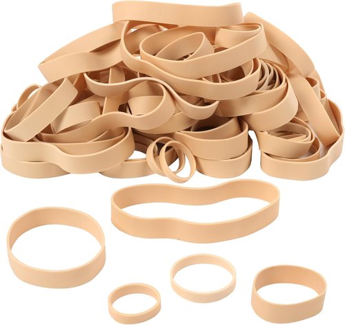HAIDIBAO Rubber Bands - Assorted Sizes, 65 Pcs Beige Mixed Wide Elastic Bands for Office Use | 1.5in & 2in