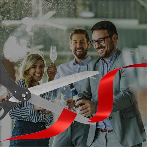 Giant Ribbon Cutting Ceremony Kit - Big 25 Inch Black Grand Opening Scissors and Red Satin Ribbon for Special Events Business Openings and Inaugurations