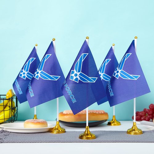 WXTWK 12 Pack American USA Air Force Wings Desk Flag Small Mini US Military Table Flags With Stand Base,United States Army Festival Events Celebration Decorations