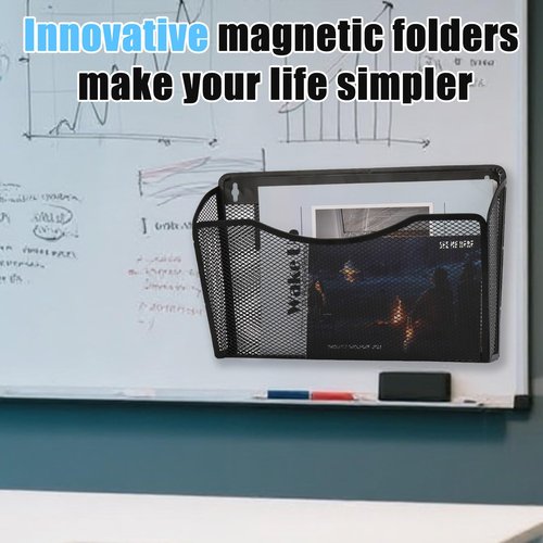 Hanging Magnetic Wall File Folder Holder Storage Mount Kitchen Organizer Document Papers Clipboard with Storage Refrigerator Shelf for Versatile Design No Drilling Required
