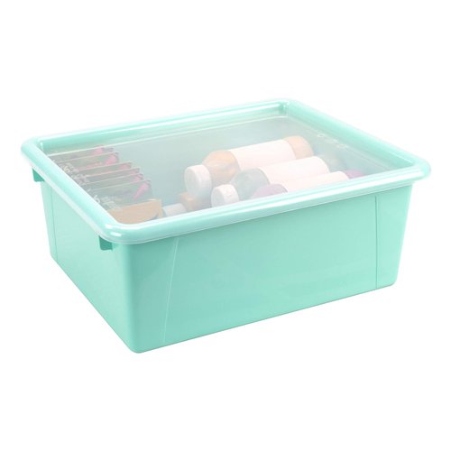 Storex Letter Size Deep Storage Tray – Organizer Bin with Non-Snap Lid for Classroom, Office and Home, Teal, 5-Pack (62549A05C), 10 x 13 x 5 Inches