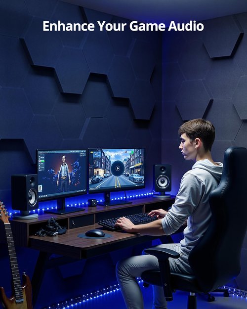 Acoustic Foam Panels for Walls, 1.57" & 2.75" Dual Thickness, 12 Pack, Hexagon Sound Absorbing Panels for Studio, Podcast, Recording Room, Office, Bedroom, Gaming Room, 10"L x 12"W, Black