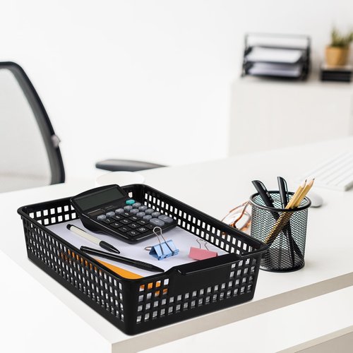 Vababa 6-Pack Plastic Paper Storage Basket Tray, Desktop File Organizer Baskets, Black