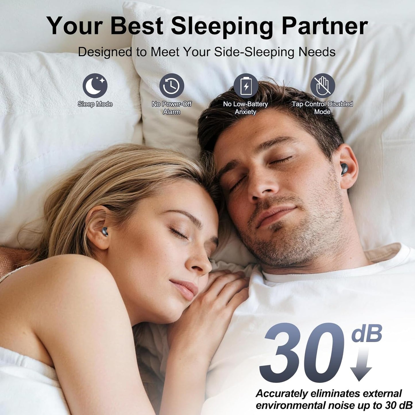 Skiennix Sleep Earbuds - Bluetooth 6.0 Mini Headphones with Sleep Monitor & 48H Playtime | Black