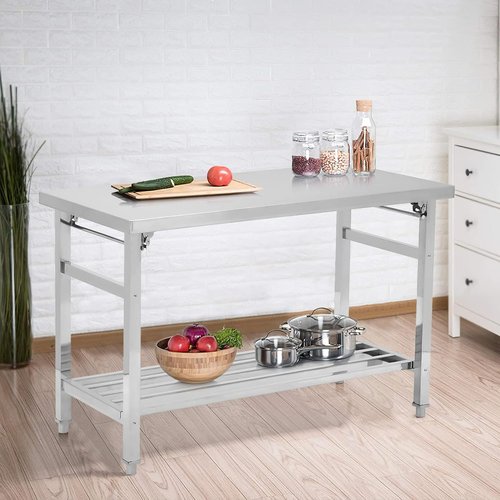 Garvee 48x24 Inch NSF Stainless Steel Folding Table - Heavy-Duty Prep Table for Kitchen & Restaurant, 500 lbs Capacity
