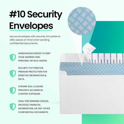 PBC Security Business Envelopes - Letter Size 4-1/8" x 9-1/2" | Peel & Seal, 500 Count, White