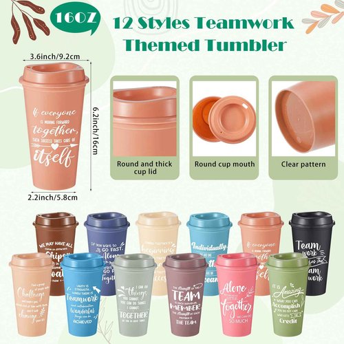 Skylety 12 Set/48 Pcs Team Appreciation Gift Set Christmas Employee Gift Bulk 16 oz Coffee Cups Thank You Mini Spiral Notebooks Pens Keychains for Staff Teacher Team Building (Morandi Color)