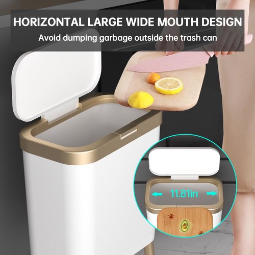 TODAYGO Housewife-Parent Wastebasket: 4 Gallon Trash Can with Lid - Kitchen Bathroom Garbage Bin, Waterproof & Childproof Design, Easter Home Organization (White)