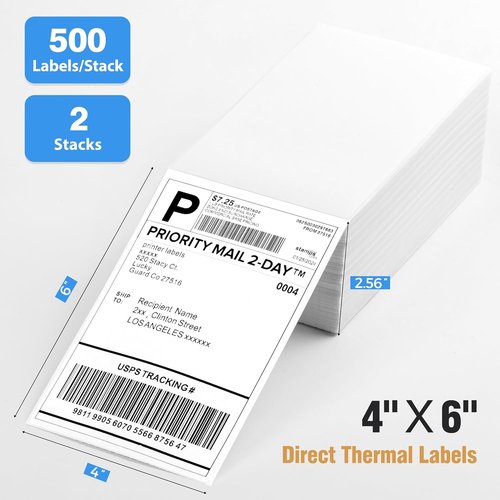 Fanfold 4" x 6" Direct Thermal Shipping Labels - 1000 Count for Efficient Printing