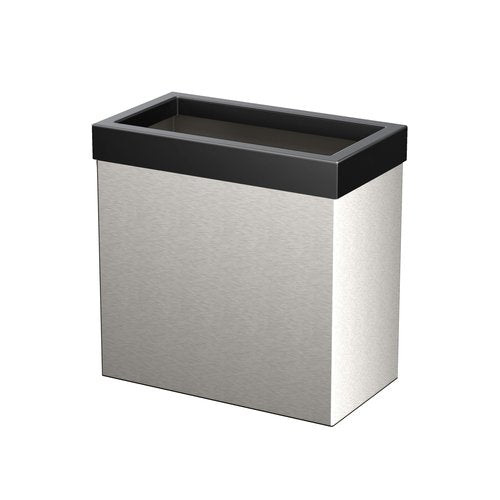 Gatco Modern Rectangle Wastebasket, Satin Nickel and Matte Black Combo - Stainless Steel Trash Can with Removable Lid, Leakproof, 3 Gallon Capacity for Bathroom, Bedroom, Kitchen, or Office