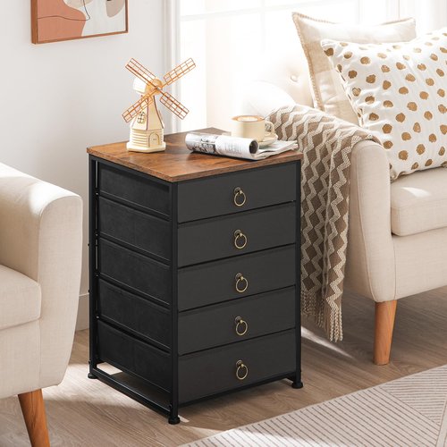 HOOBRO 5-Drawer Chest, File Cabinet, Office Cabinet with Drawers, Rolling Printer Stand, Filing Cabinet for Living Room, Home Office, Nonwovens Drawer, Easy Assembly, Black BFK50WJ01
