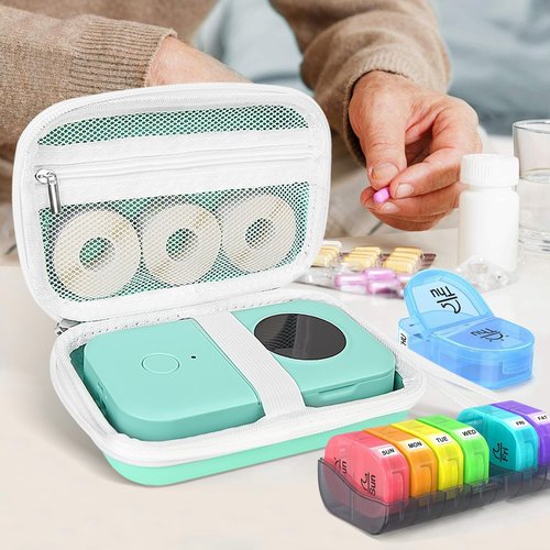 Teyomi Case Compatible with NELKO P21, for NIIMBOT D110, for JADENS D110 Label Maker with 3 Roll Label Tape(Label Paper 1/2" x 1 1/2" (12mm X 40mm))-Hard Shell Storage Bag-Green