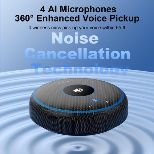 Canstr Conference Speaker with 4 Wireless Mics, USB Speakerphone with AI Noise Reduction&360° Voice Pickup, Conference Microphone Compatible with Leading Platforms (4 Wireless Mics)