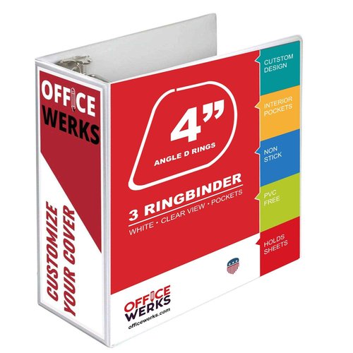 3 Ring Binder, Professional Angle D Ring 4 Inch, Presentation Folder for Standard Pages 8.5 x 11 with Pockets, Crystal Clear View White (4 Pack)