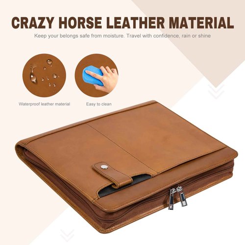 AZXCG Leather Padfolio, Business Portfolio for Men and Women, Interview Resume Folder, Business Genuine Leather Planner, Zippered Portfolio with Document Sleeve,Meeting Executive File with Pockets