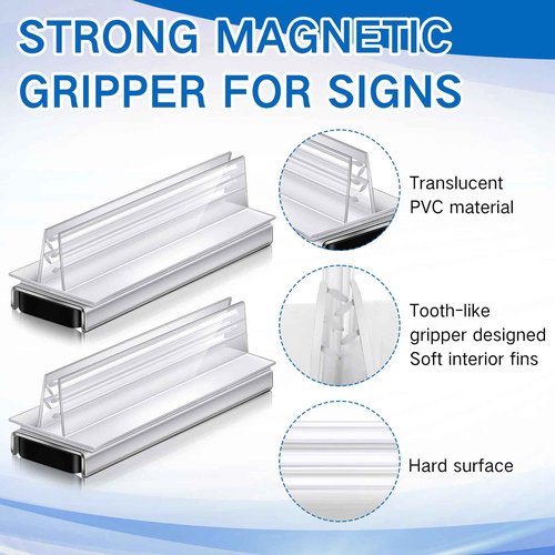Thyle 100 Pack Magnetic Sign Holder Grip Holder, Powerful Magnet, 3" Length, 1" Width, 1" Total Height for Retail Wall Display Store Vendor Event Warehouse and Shop Supplies, Clear