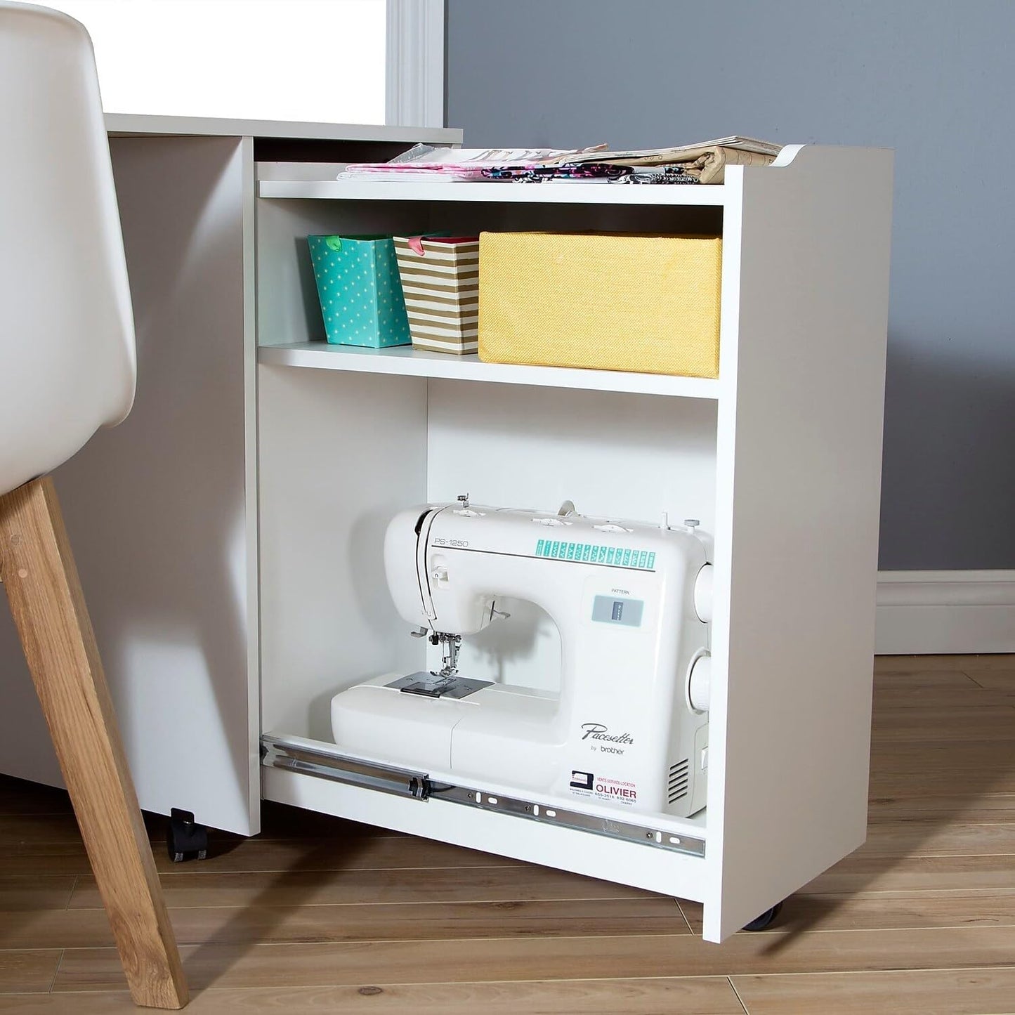 South Shore Farmhouse Craft Table - Mobile Design with Sliding Shelf & Storage Drawers | Pure White