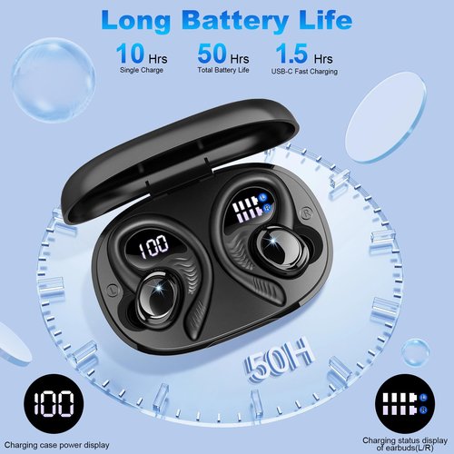 Wireless Earbuds Bluetooth 5.4 Headphones Sport, 2025 Bluetooth Earbuds with Earhooks, 50H Stereo Over Ear Buds, Earphone with 4 ENC Noise Canceling Mic, IP7 Waterproof Headset for Running/Gym/Workout