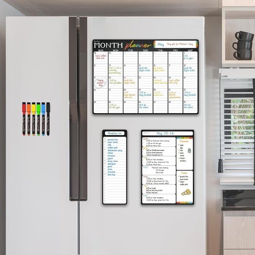 Magnetic Monthly Calendar Set by [Brand Name] - 17"x12" & 8.5"x12" Weekly Planner with 6 Markers | Perfect for Fridge Organization