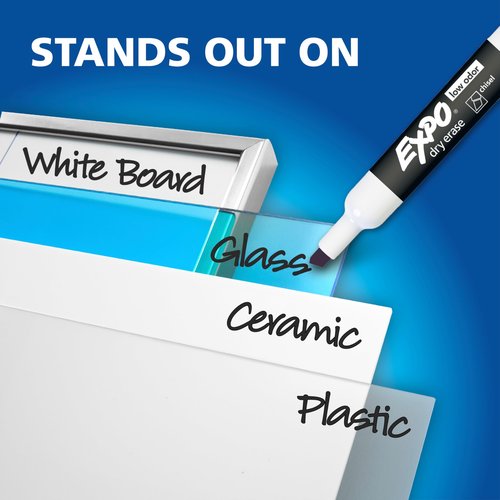 EXPO Low Odor Dry Erase Markers Black Chisel Tip for Versatile Lines Perfect for Home Classroom and Office Pack of 12