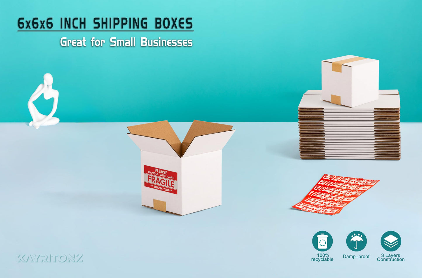 Kayritonz 6x6x6 inch Small Shipping Boxes, White, 15 Pack