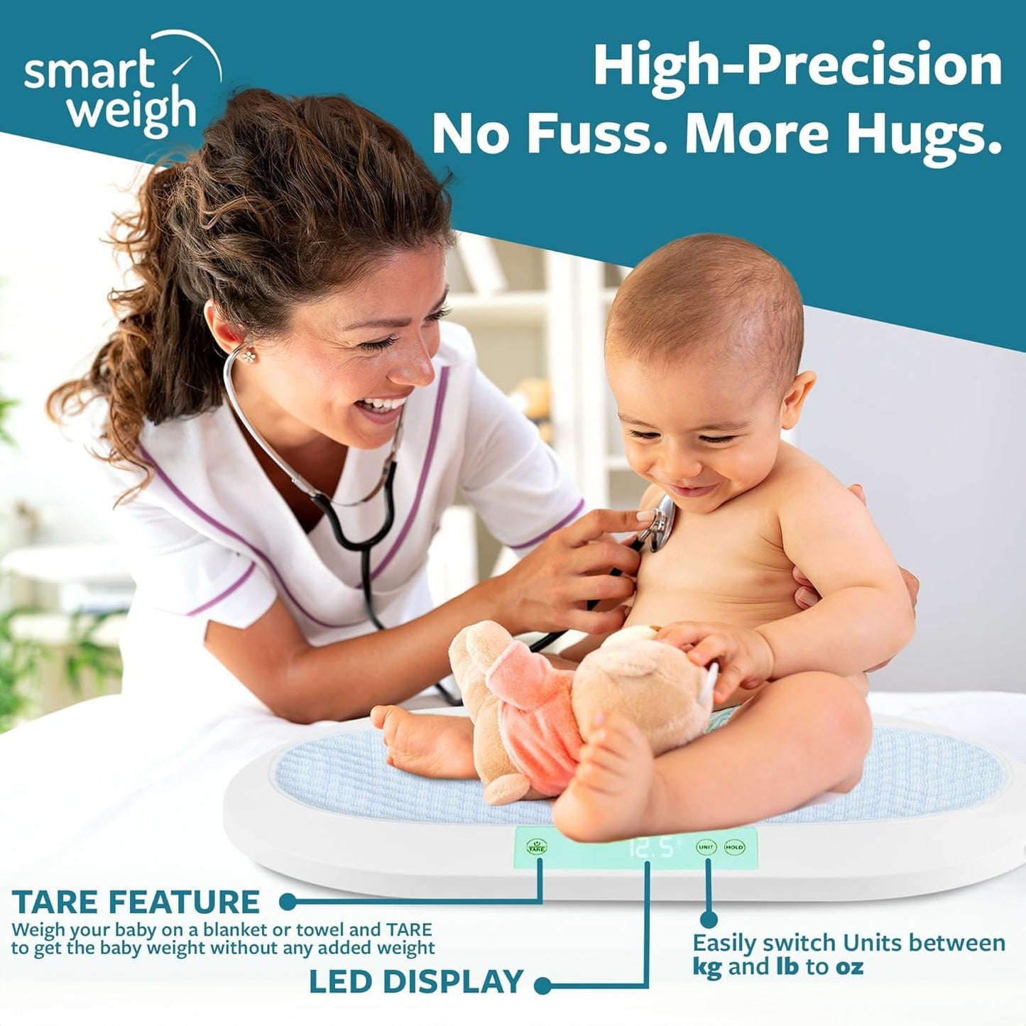 Smart Weigh Baby & Pet Scale Kit - Digital Infant Weighing Scale with Measuring Tape | 88 lb Capacity, 5 Units Display