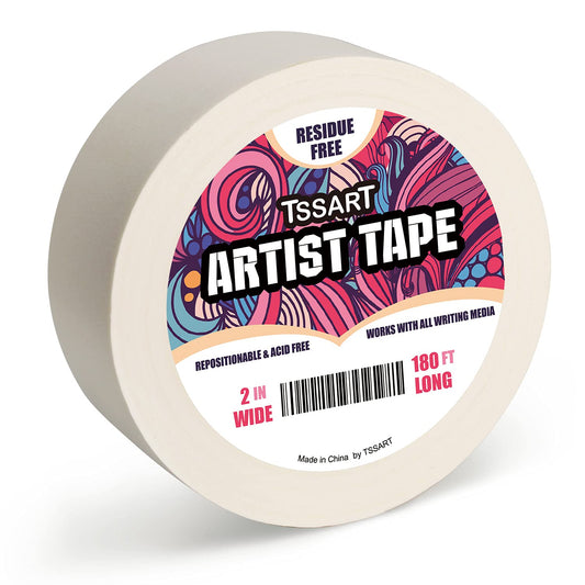 Skiennix White Artist Tape - Acid-Free Masking Tape for Watercolor Painting - 2 Inch Wide, 180FT Long