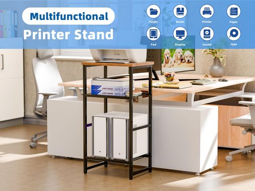 GEORIS Industrial Printer Stand with 4 Tier Shelves, Wood Home Printer Table, Heavy Duty 3D Printer Shelf for Scanner Fax Home Office, Bronze
